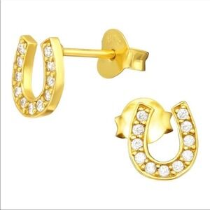 14k Gold Vermeil CZ Horseshoe Tiny Stud Earrings​